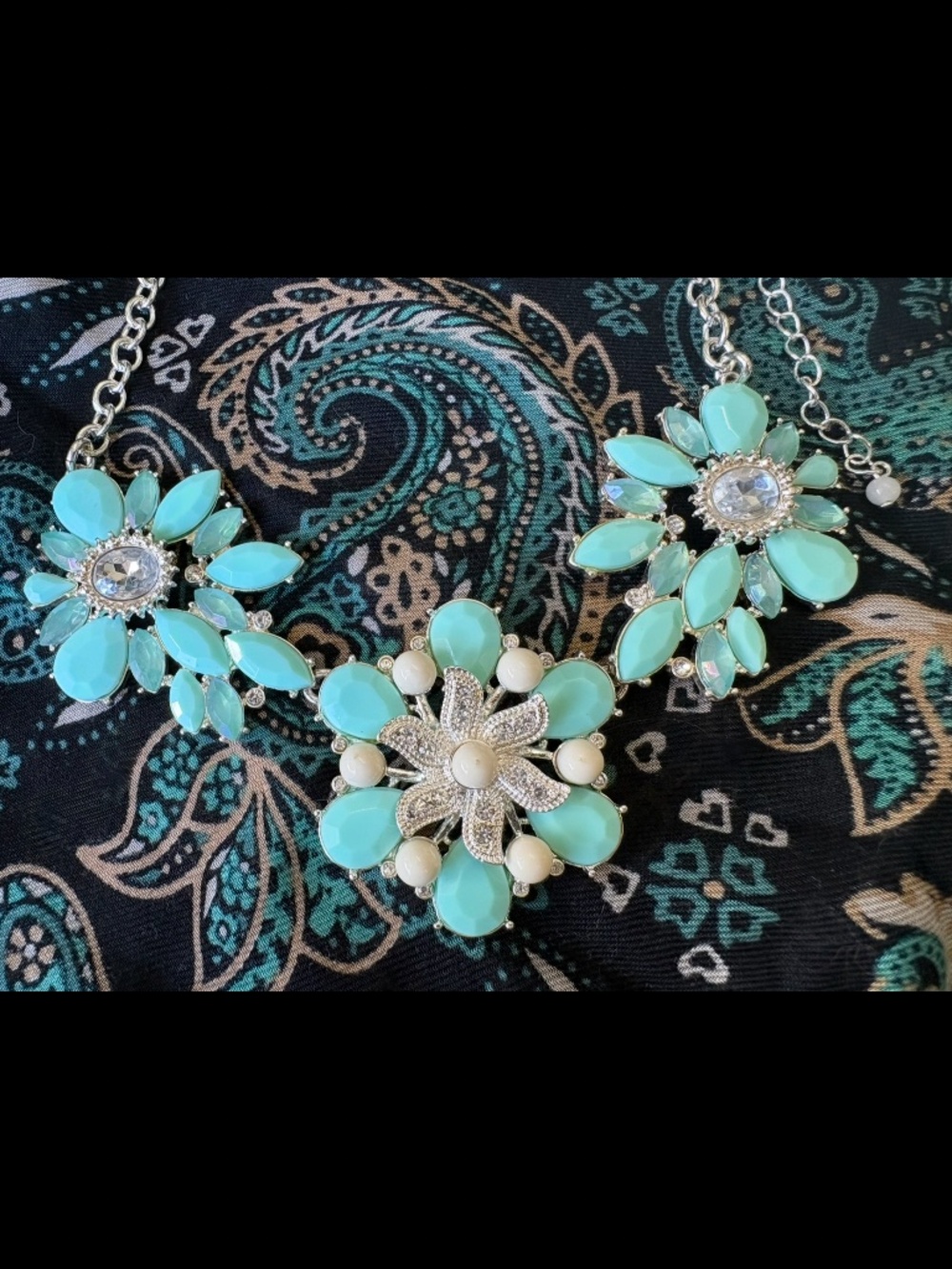 Vintage Avon Schoffel Brothers (SHB) Mint Green Flowered Statement Necklace